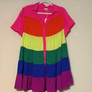 Jodifl Rainbow Ruffled Dress Size Small